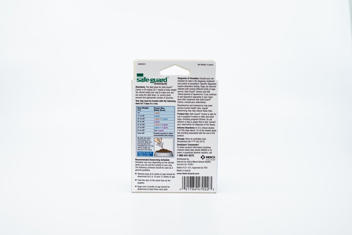 Safe-Guard Dewormer for Hookworms， Roundworms， Tapeworms and Whipworms for Large Breed Dogs