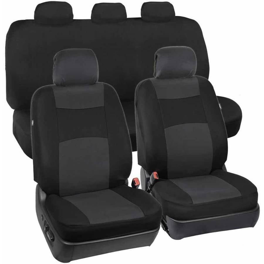 BDK Standard Car Seat Covers 9pc Polyester Cloth 2 Front and Solid Full Bench