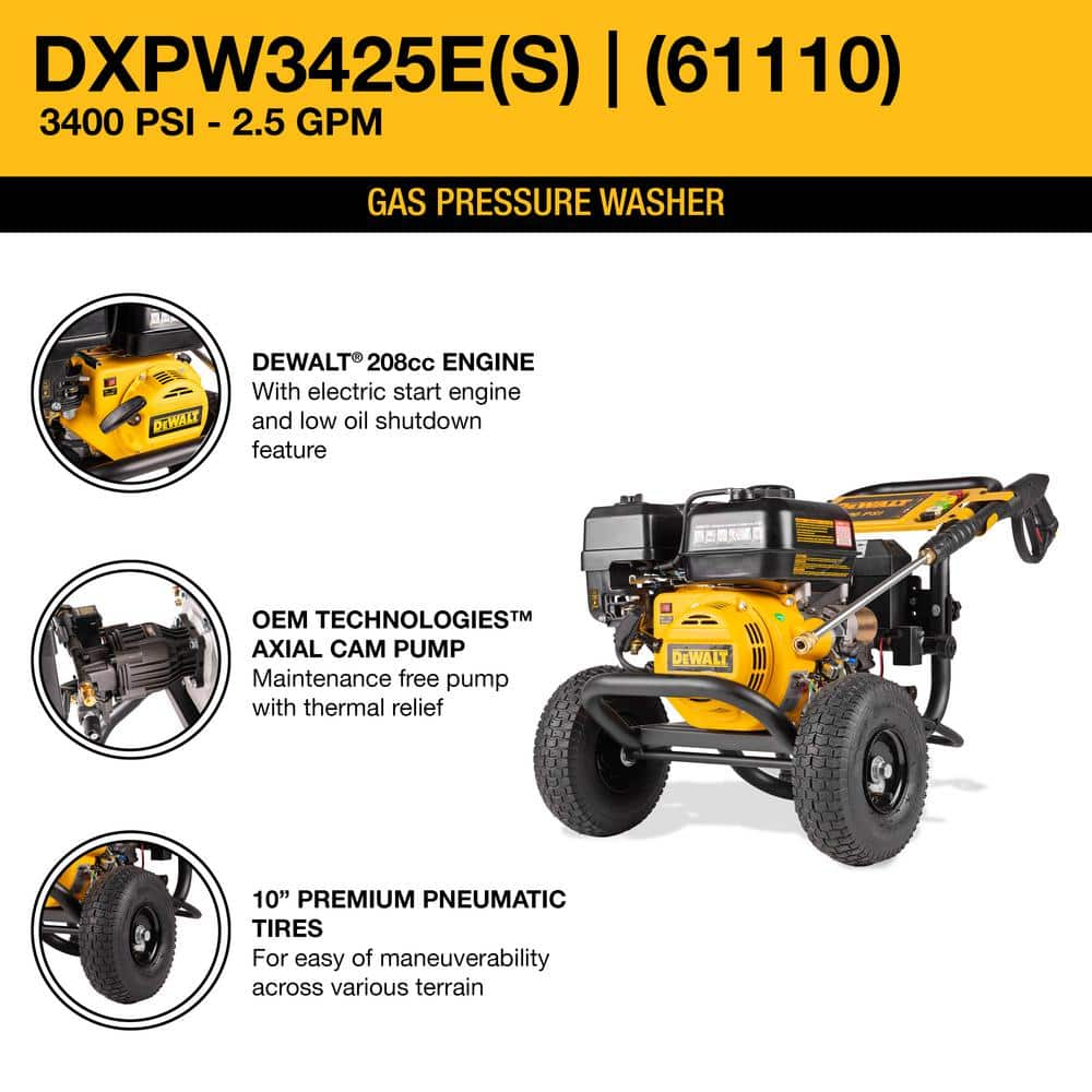 DEWALT 3400 PSI 2.5 GPM Gas Cold Water Pressure Washer with Electric Start Engine DXPW3425E