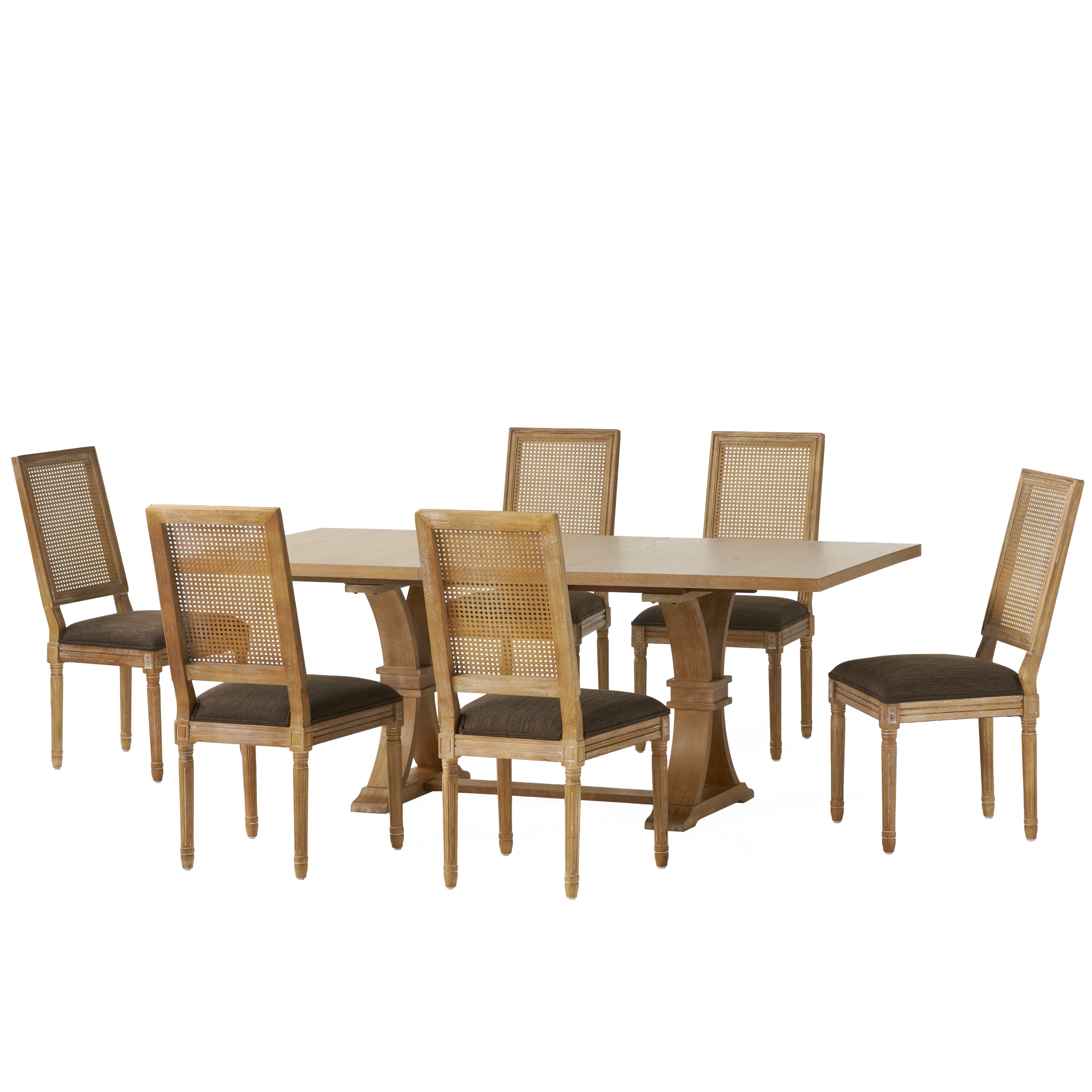 Brownell French Country Wood and Cane 7-Piece Expandable Dining Set