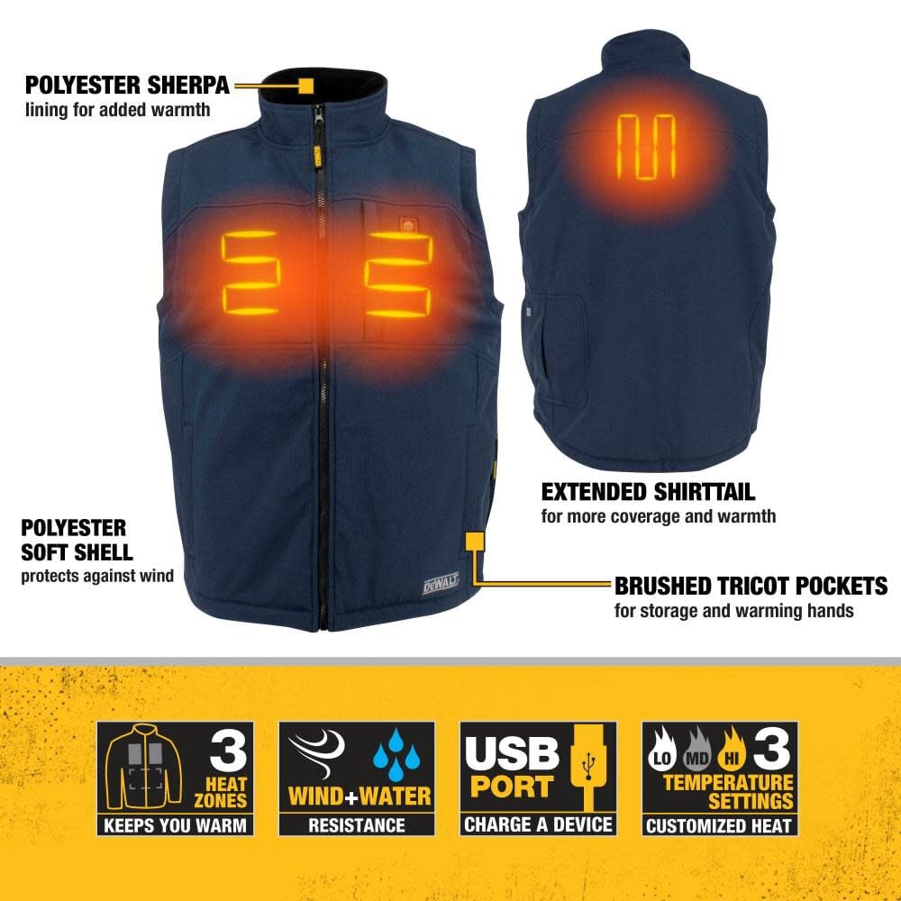 DEWALT Mens Heated Kit Soft Shell Vest with Sherpa Lining Navy Small DCHV089D1-S from DEWALT