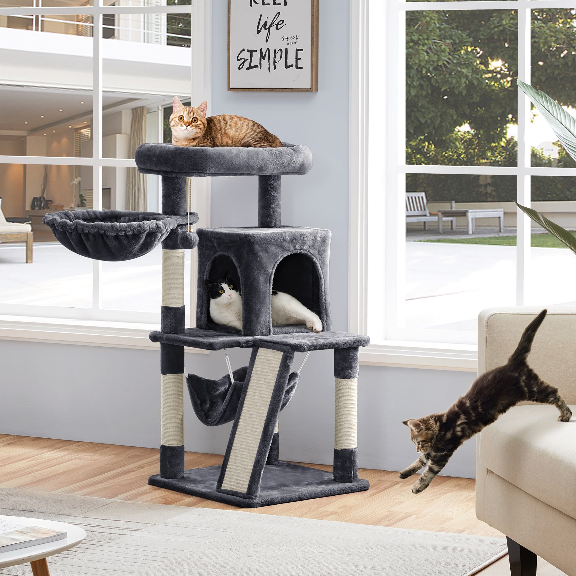 Topeakmart Dark Gray Medium Plush Cat Tree with Condo， 40