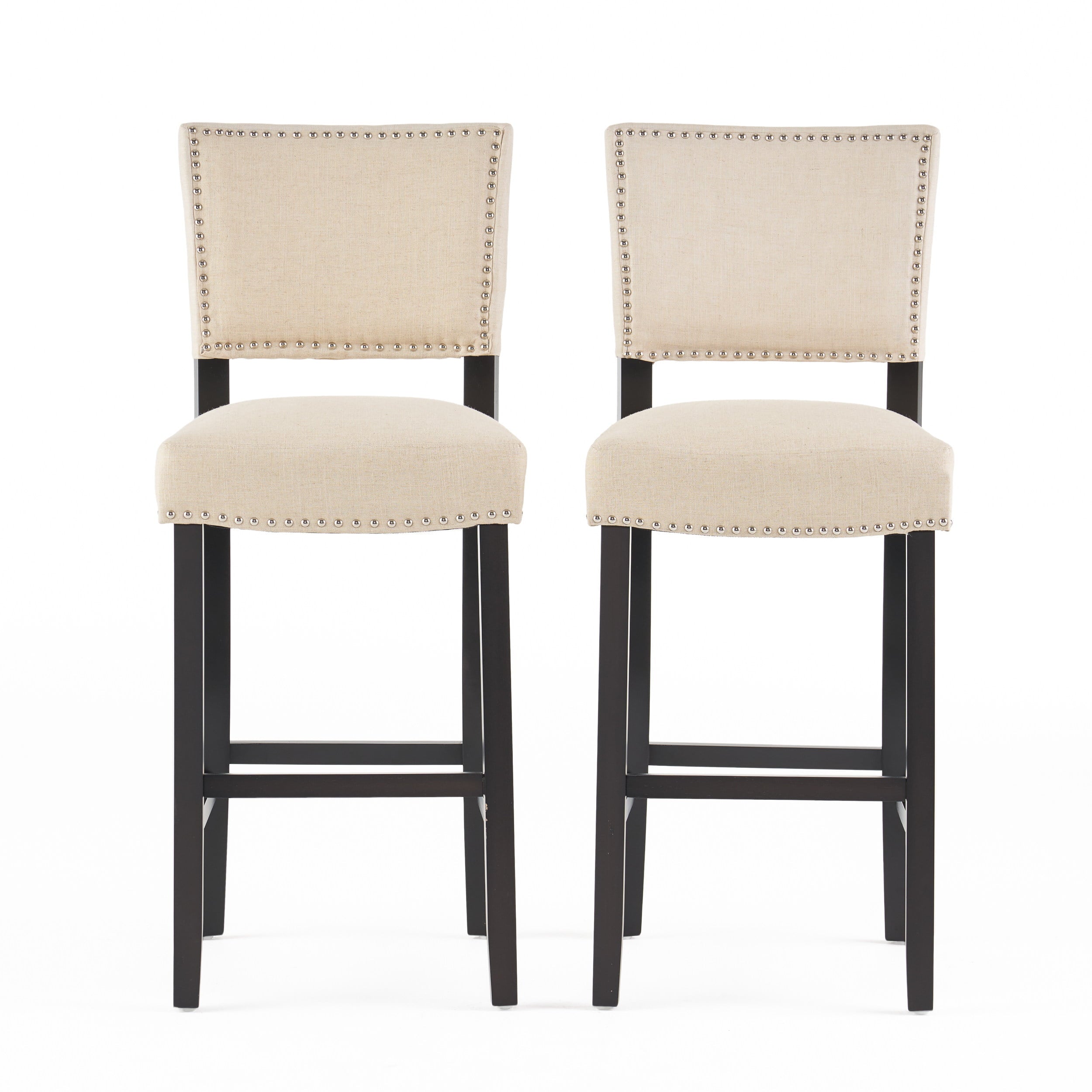 William Contemporary Linen Barstool (Set of 2)， Dark Beige and Wenge