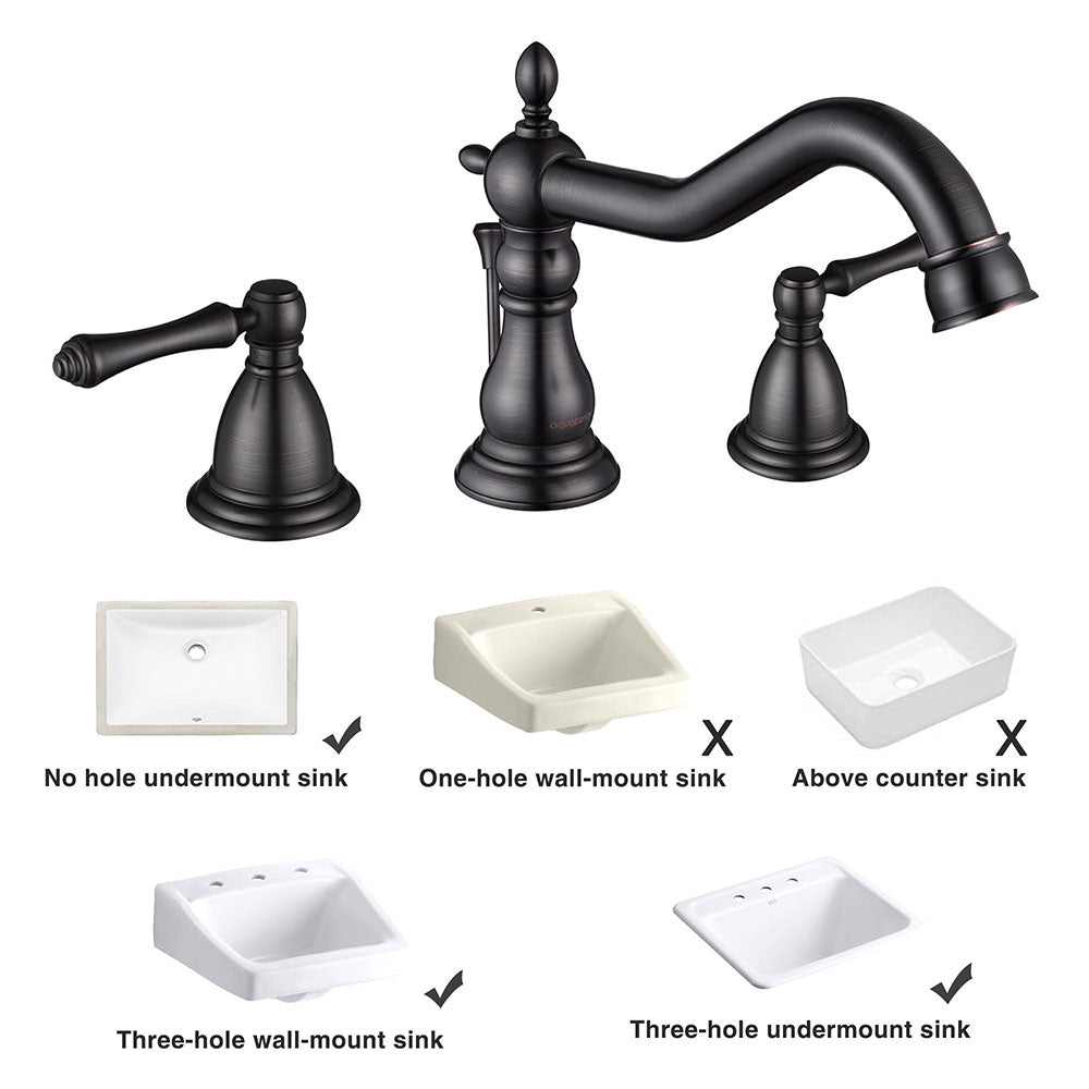 Aquaterior Widespread Faucet w/ Drain 3-Hole 2-Handle Cold Hot 6