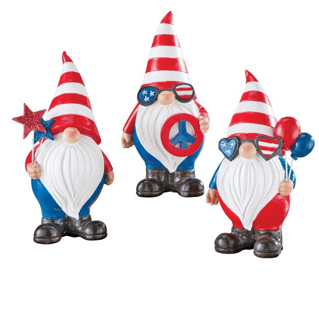 Collections Etc Hand painted Patriotic Peace Gnome Sitters Set Of 3 3 5 X 2 5 X 6