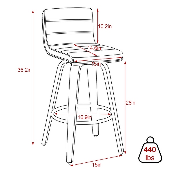 Swivel Bar Stools Wood PU Leather Upholstered Kitchen Barstool 26-inch - Set of 2