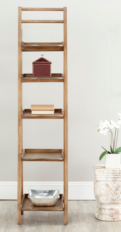 Elton Leaning 5 Tier Etagere/ Bookcase Oak   Transitional   Bookcases   by Peachtree Fine Furniture  Houzz