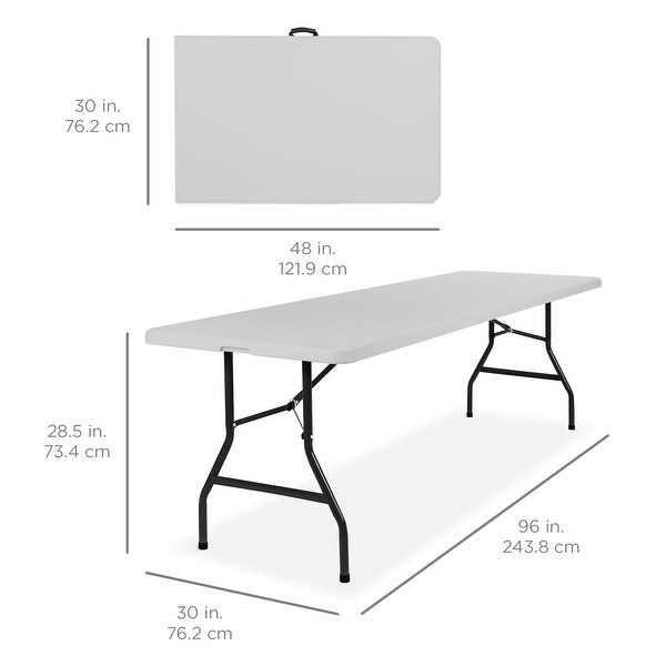 8ft Plastic Folding Table，Indoor Outdoor Heavy Duty Portable w/Handle，Lock for Picnic，Party，Pong，Camping