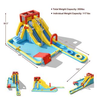 Costway Multi-Color 7-In-1 Inflatable Dual Slide Water Park Climbing Bouncer without Blower OP70653