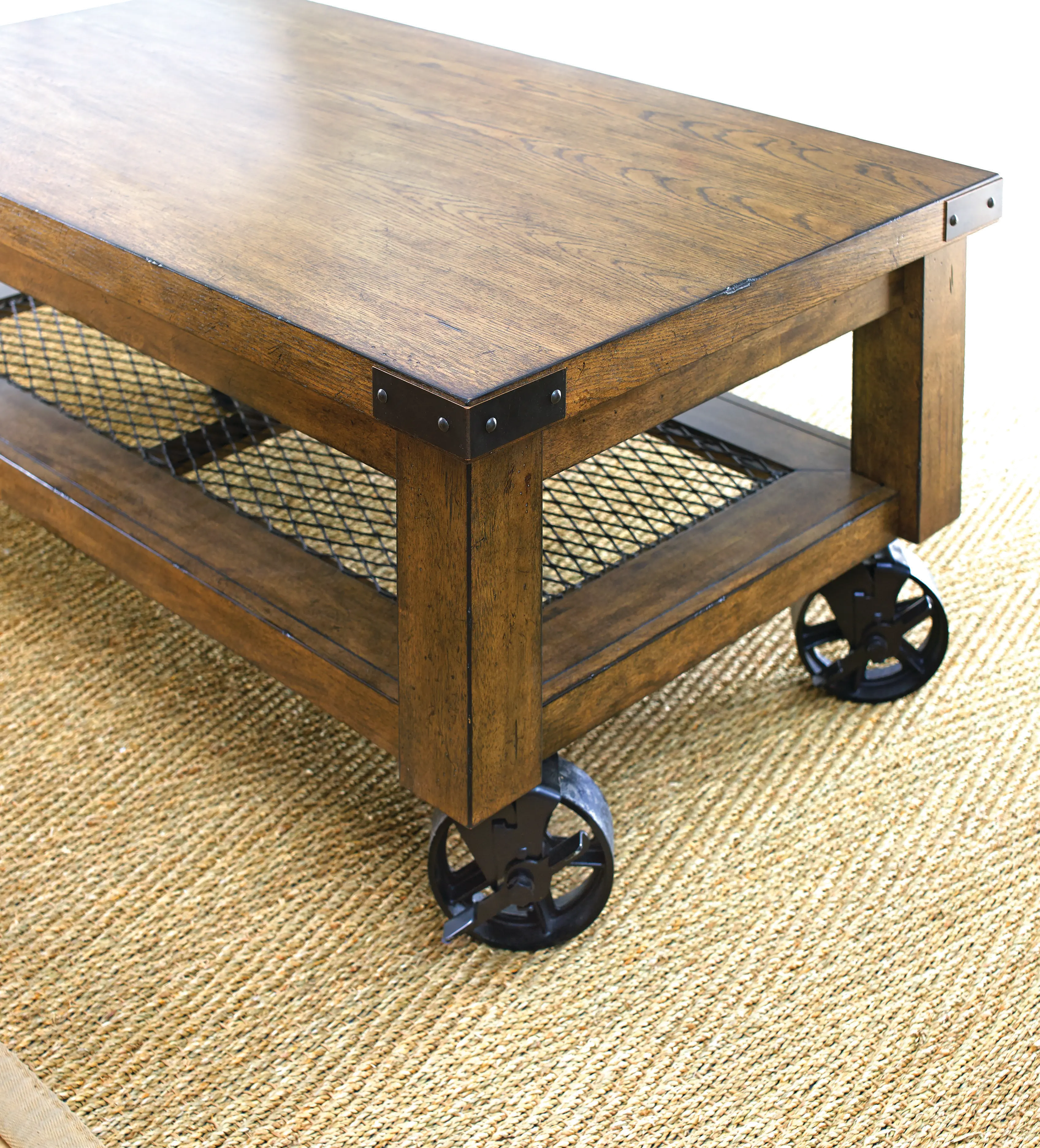 Hailee Rustic Brown Coffee Table with Wheels