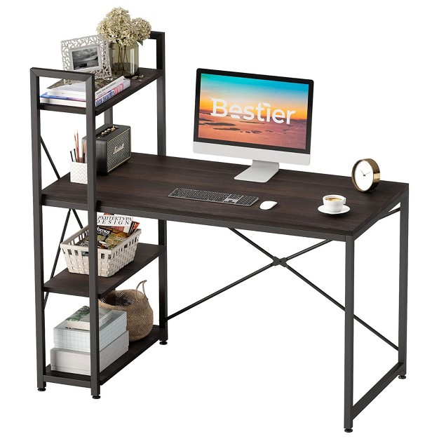 Bestier 47 Inch Compact Computer Writing Desk With 4 Tier Storage Shelves Amd Crossbar Support For Home Office Apartment Dorm Brown