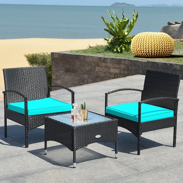 3 PCS Patio Wicker Rattan Furniture Set Coffee Table and 2 Rattan Chair - Overstock - 37348609