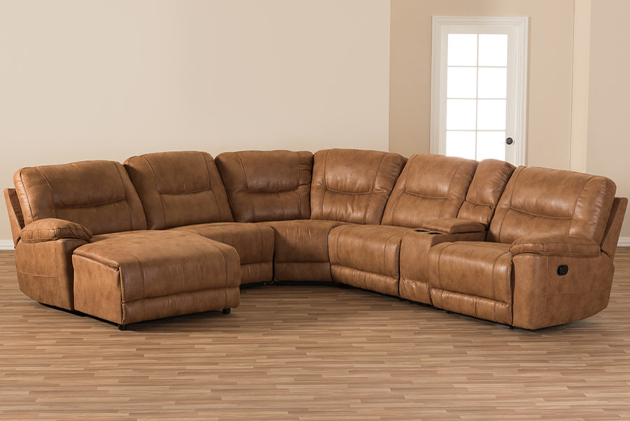 Mistral Light Brown Palomino Suede 6 Piece Sectional With Recliners   Contemporary   Sectional Sofas   by Shop Chimney  Houzz