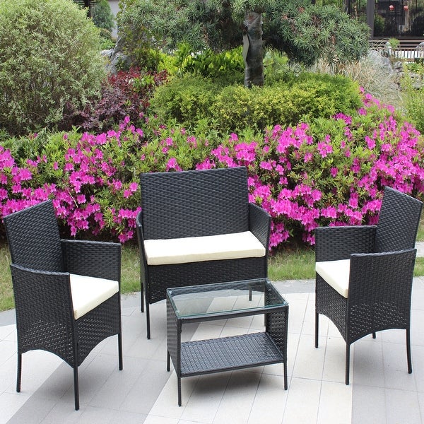 4 PC Simple Rattan Patio Furniture Set， Outdoor Cushioned Sofa - Overstock - 37666665