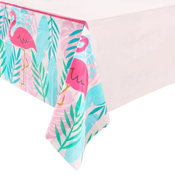 3 Pack Pink Flamingo Tablecloth， Tropical Luau Birthday Party Plastic Table Cover (54 x 108 in)