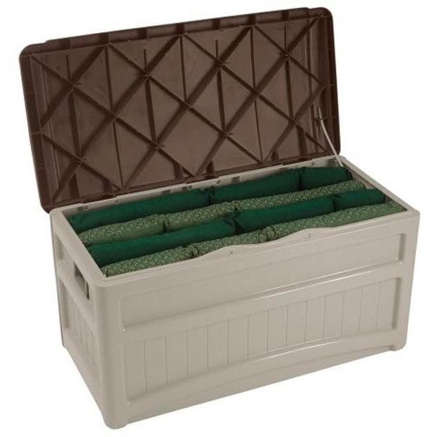 Suncast 73 Gallon Outdoor Patio Resin Deck Storage Box W Wheels Taupe 2 Pack