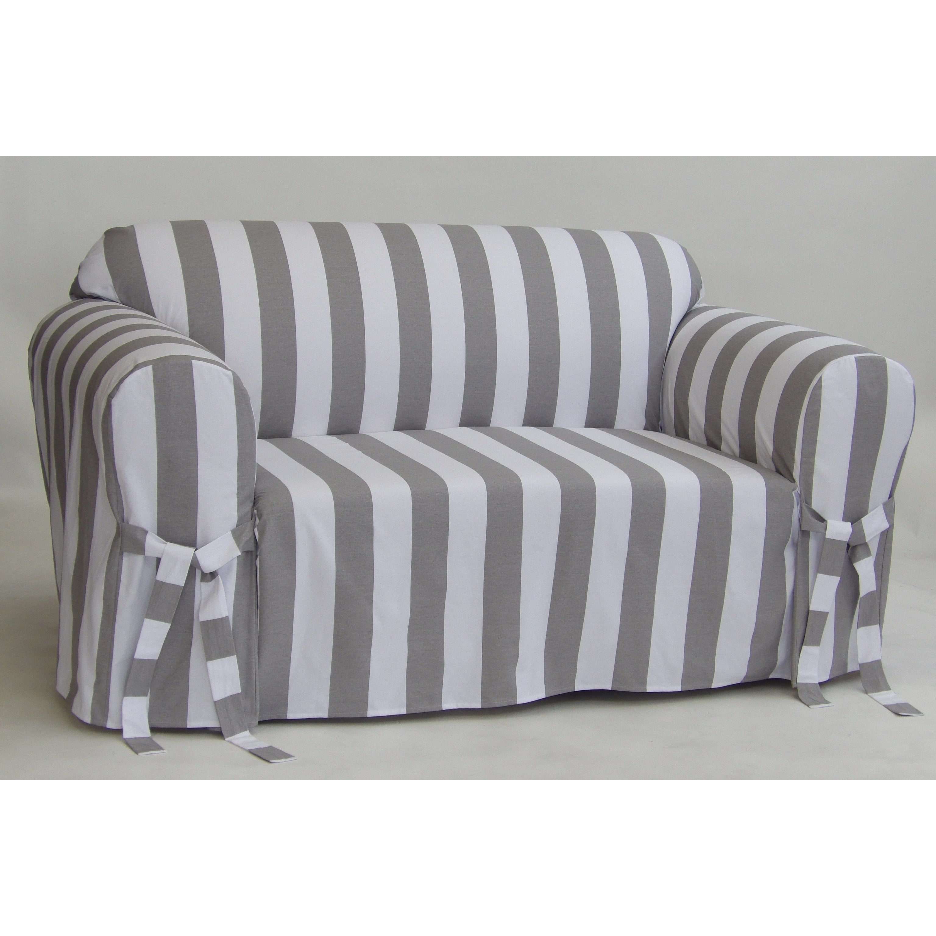 Classic Slipcover Cabana stripe one piece sofa slipcover navy/white