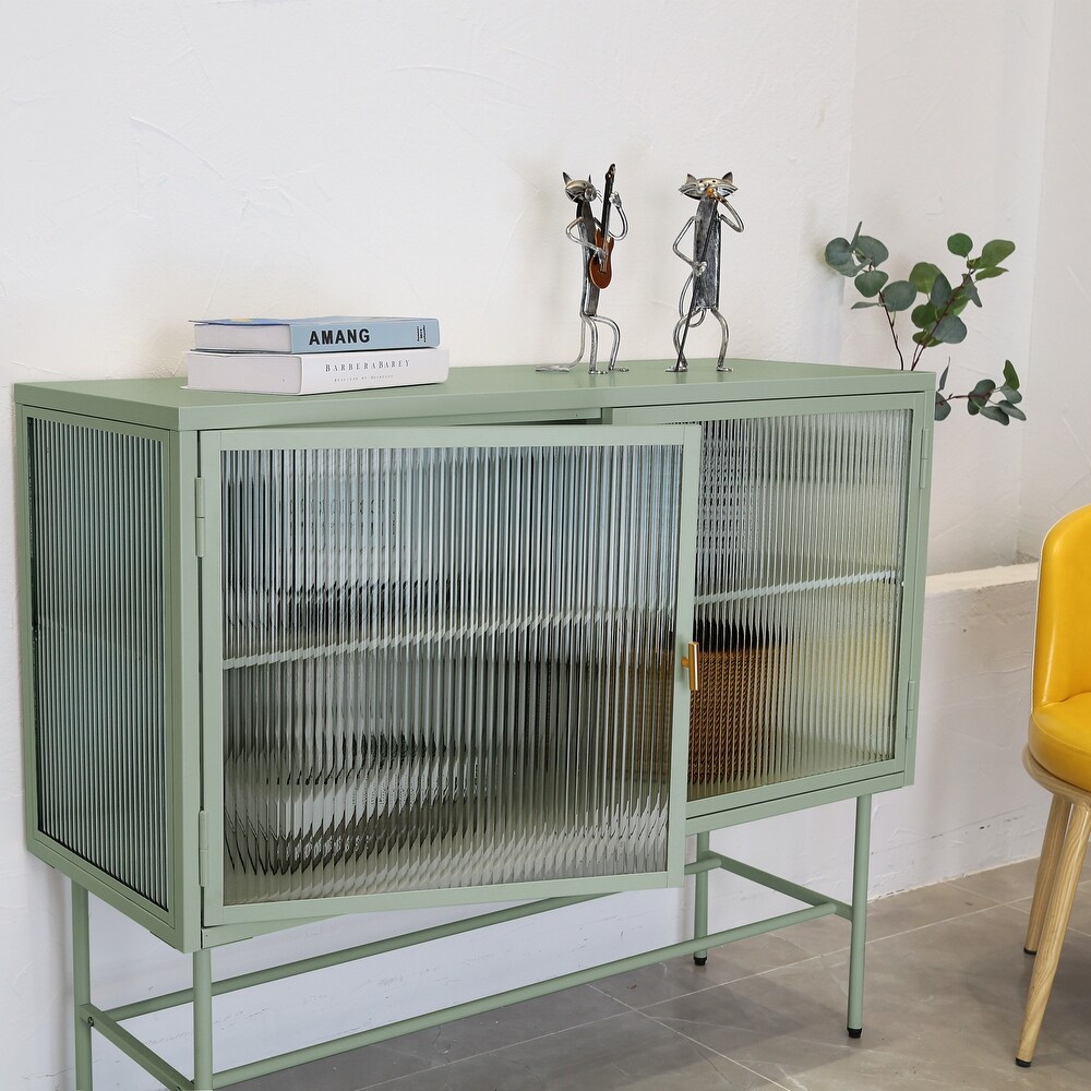 Sideboard Buffet With Fluted Glass Doors Detachable Shelves