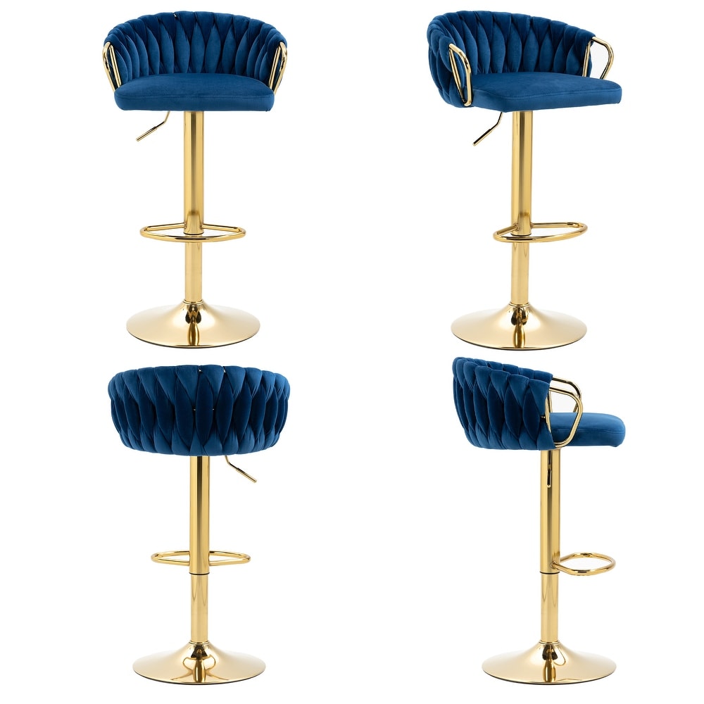 4 Set Adjustable Tufted Bar Stool with Back