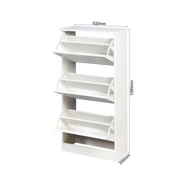 Wooden Shoe Cabinet for Entryway， White Shoe Storage Cabinet with 3 Flip Doors 20.94x9.45x43.11 inch - - 35721032