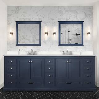 Lexora Dukes 84 in. W x 22 in. D Navy Blue Double Bath Vanity and White Quartz Top LD342284DEWQ000