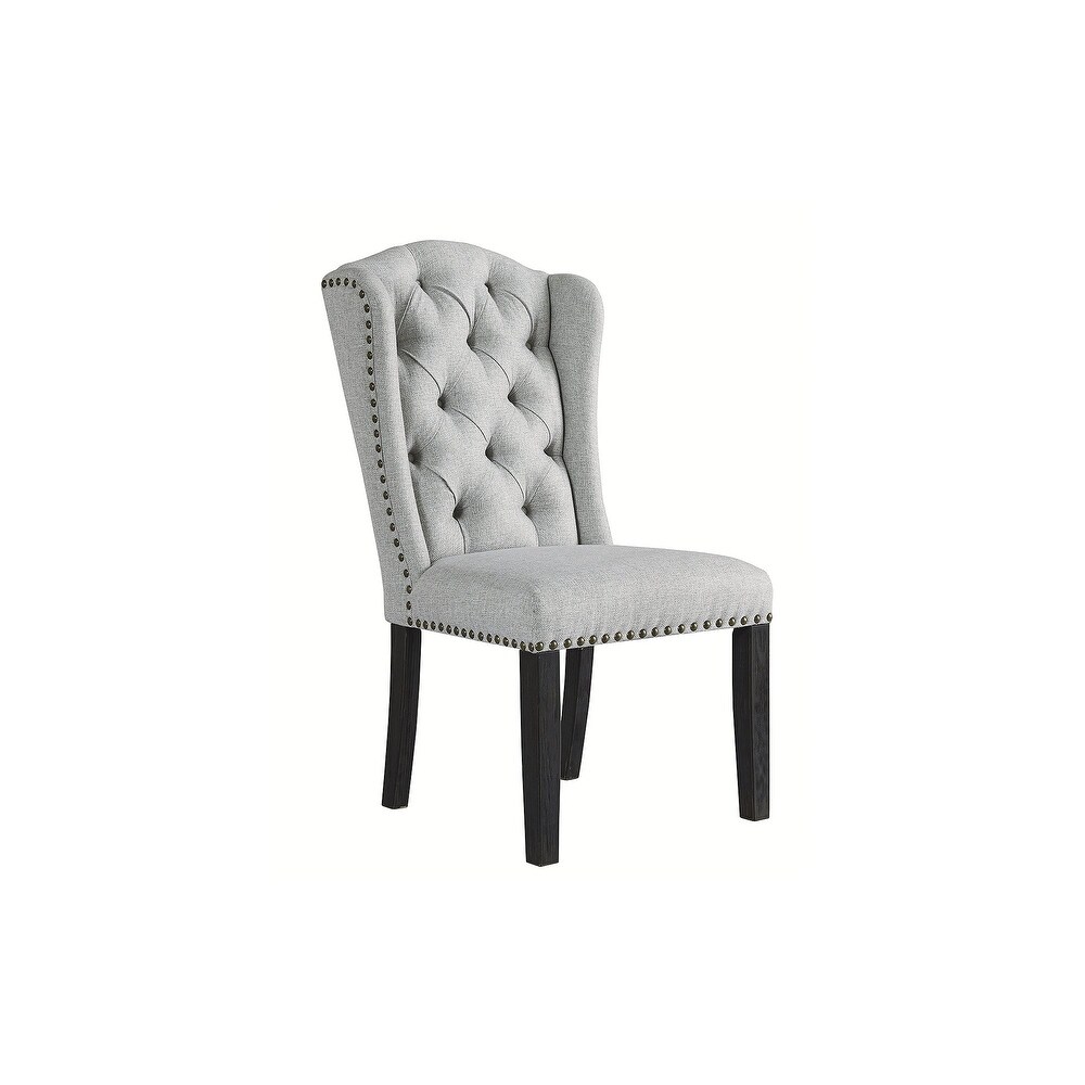 Jeanette Grey Button tufted Wingback Dining Chair (Set of 2)   Standard