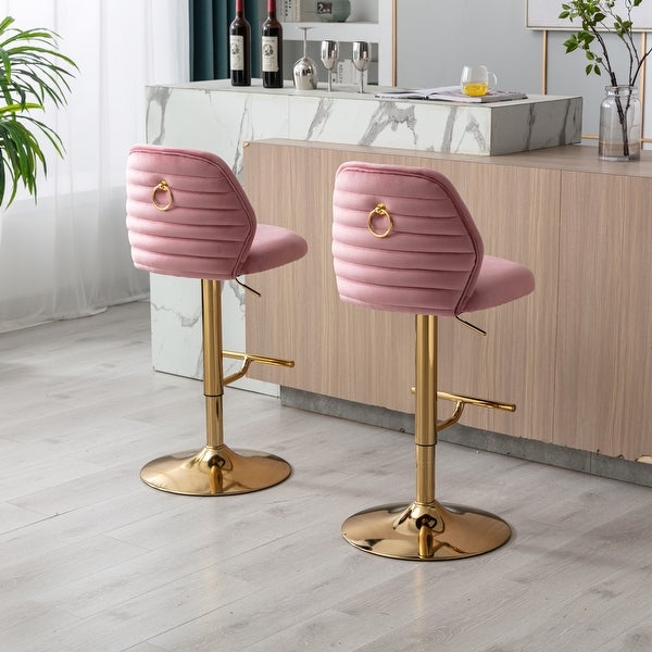 Swivel Bar Stools Chair Set of 2 Modern Adjustable Counter Height Bar Stools， Velvet Upholstered Stool Chrome Golden Base