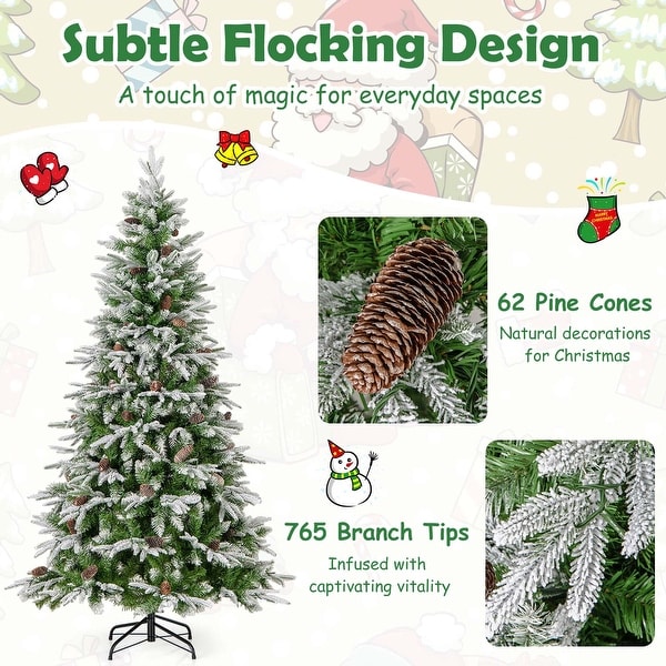 6/7.5/9 FT PreLit Artificial Christmas Tree Snow Flocked Hinged Tree