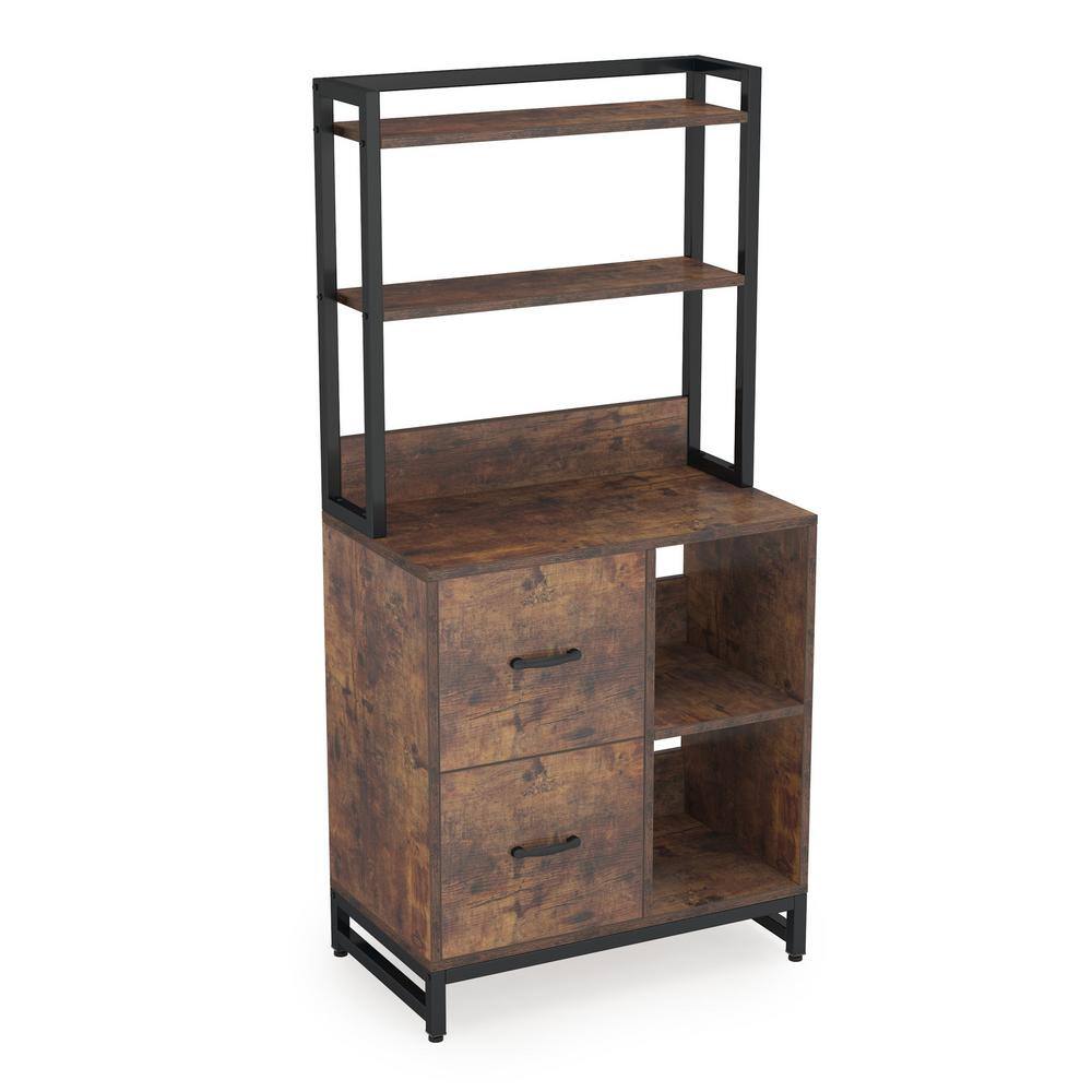 BYBLIGHT Atencio Rustic Brown 2-Drawer File Cabinet for Letter Size with Open Storage Shelves BB-C0554XL