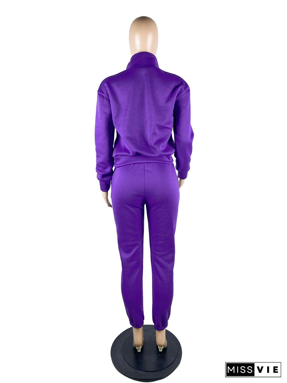 Zipper Stand Collar Pullovers Top Joggers Pants Suit