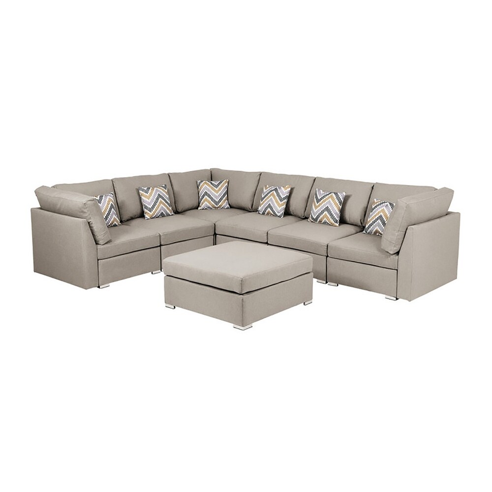 Fabric Reversible Modular Sectional Sofa with Ottoman and Pillows