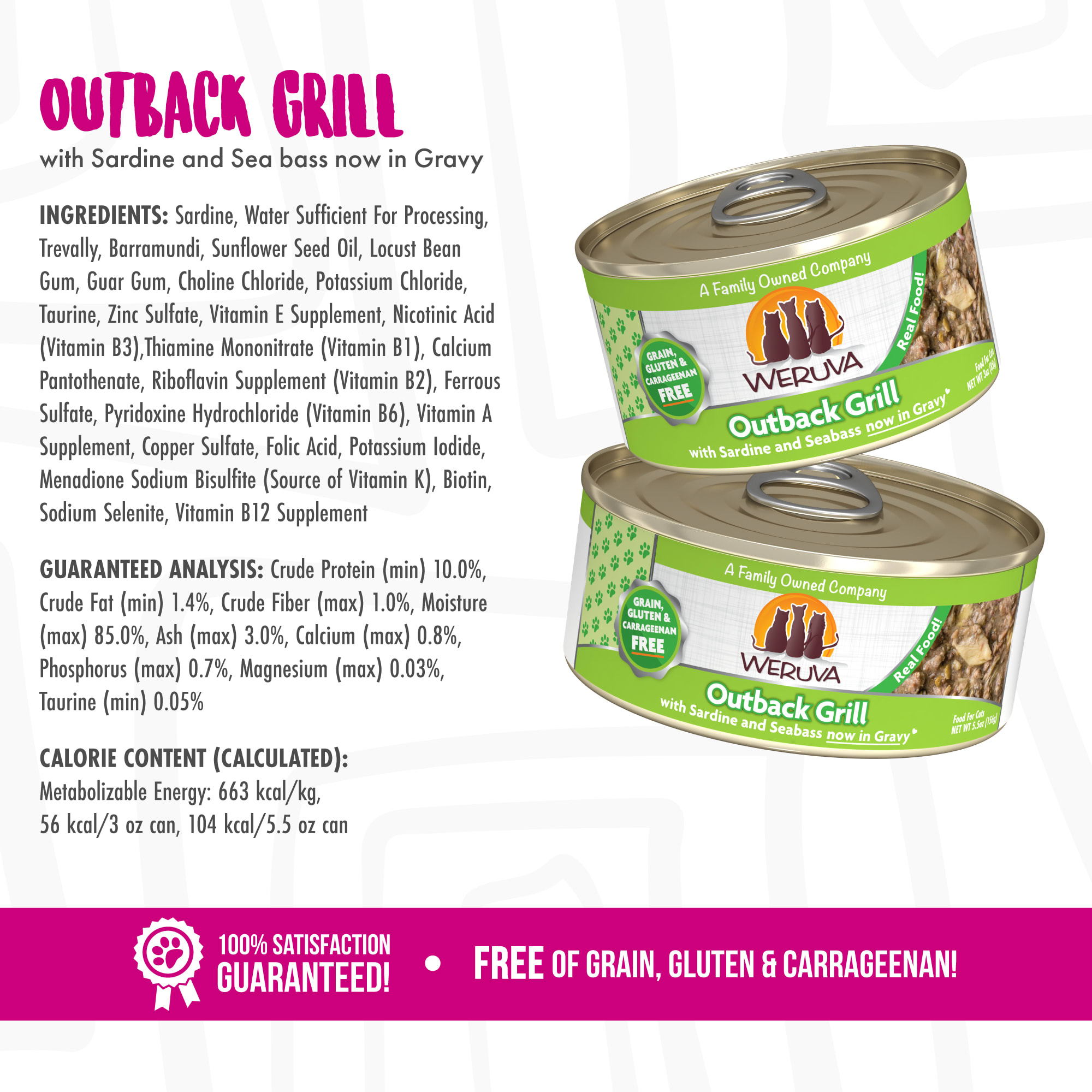 Weruva Classics Outback Grill with Trevally  Barramundi in Gravy Wet Cat Food， 3 oz.， Case of 24