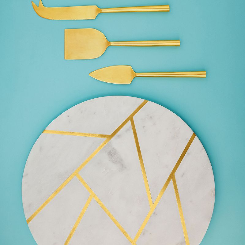 GAURI KOHLI Infinia Marble Cheese Board With Gold Knives