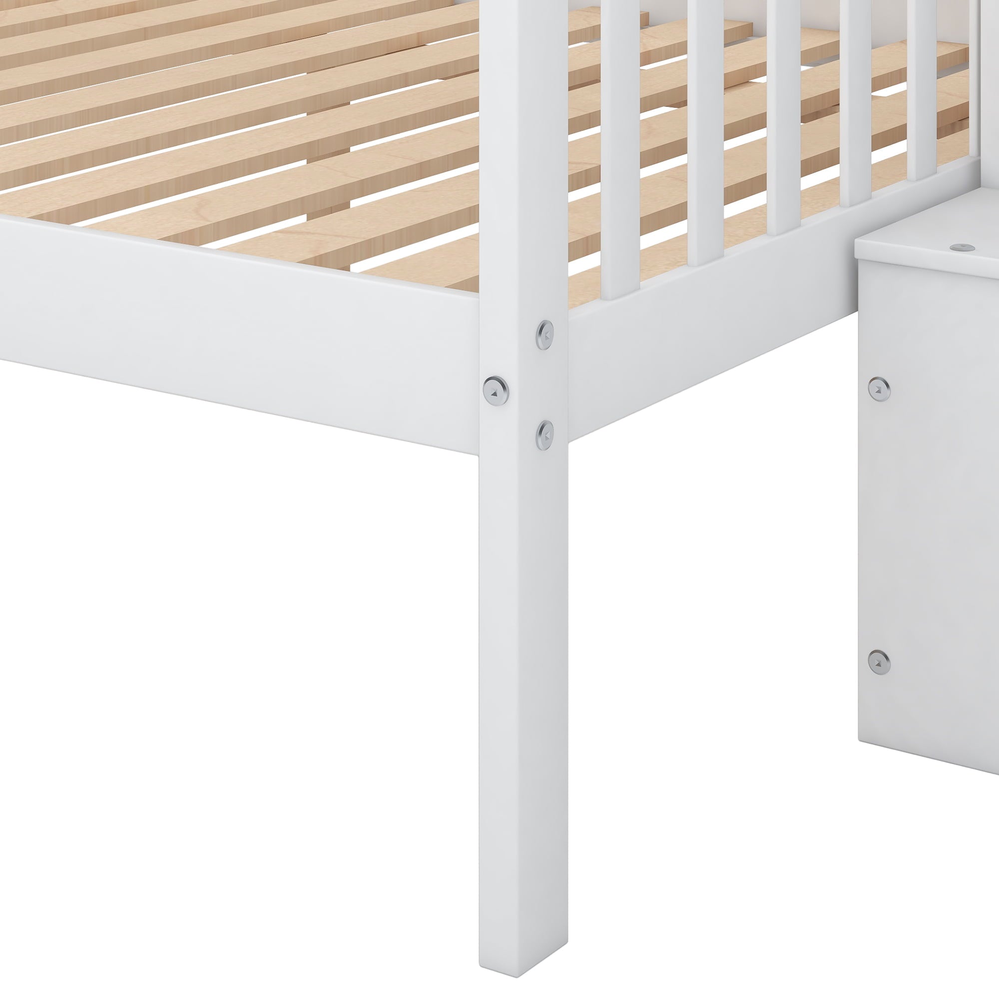 Euroco Twin Over Full Bunk Bed with Stairs and Storage for Kids, White