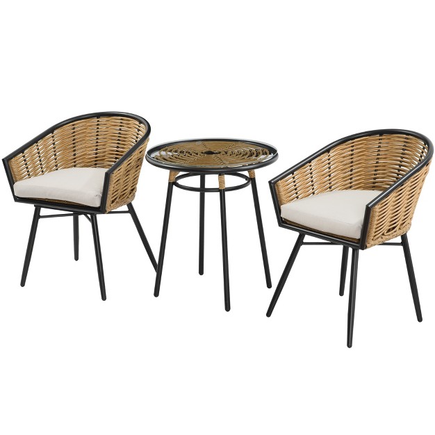 Outsunny 3 Pieces Patio Pe Rattan Bistro Set Outdoor Round Resin Wicker Coffee Set W 2 Chairs amp 1 Coffee Table Conversation Furniture Set For Garden Backyard Deck