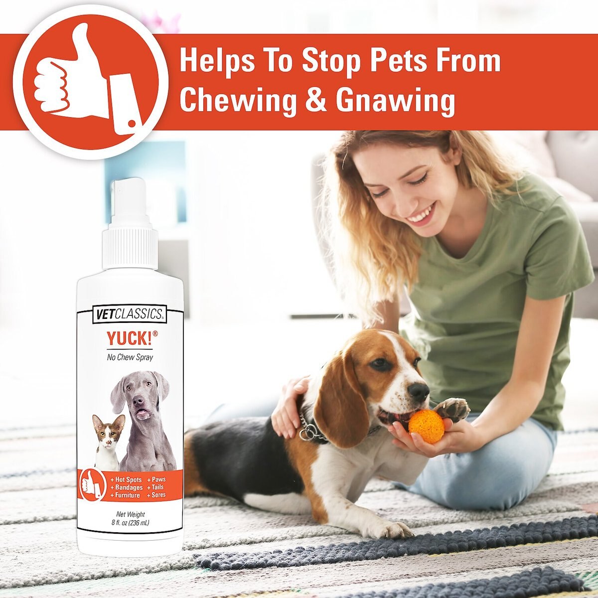 VetClassics YUCK! No Chew Dog and Cat Spray， 8-oz bottle