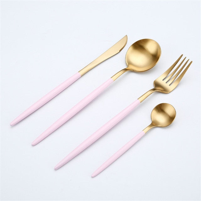 Rose Gold Tableware Set Stainless Steel Cutlery Set Western Food Tableware Luxury Fork Teaspoon Knife Cutlery Set fork spoon