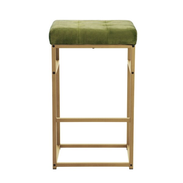 30 Inch Backless Metal Barstool with Beige/Green Velvet Seat-Set of 4