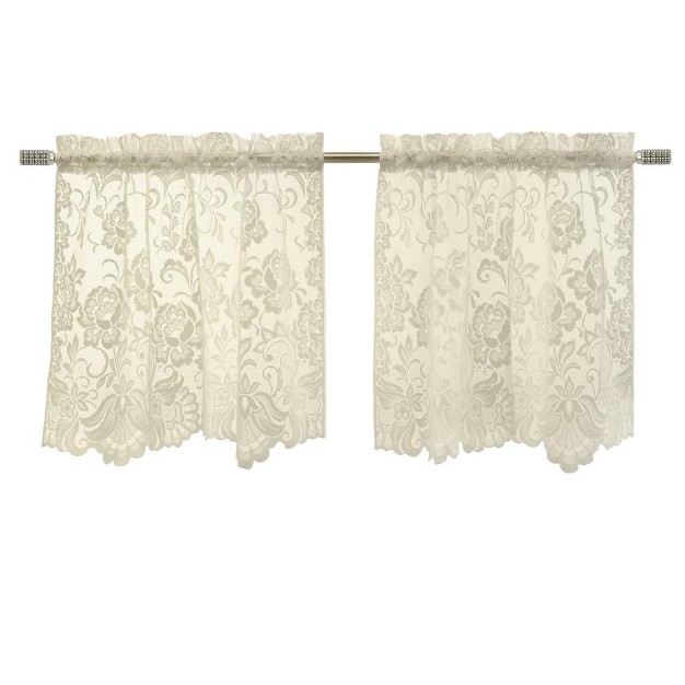 Habitat Limoges Sheer Rod Pocket Curtain Tiers For Any Room Floral Lace Design Pair Ivory