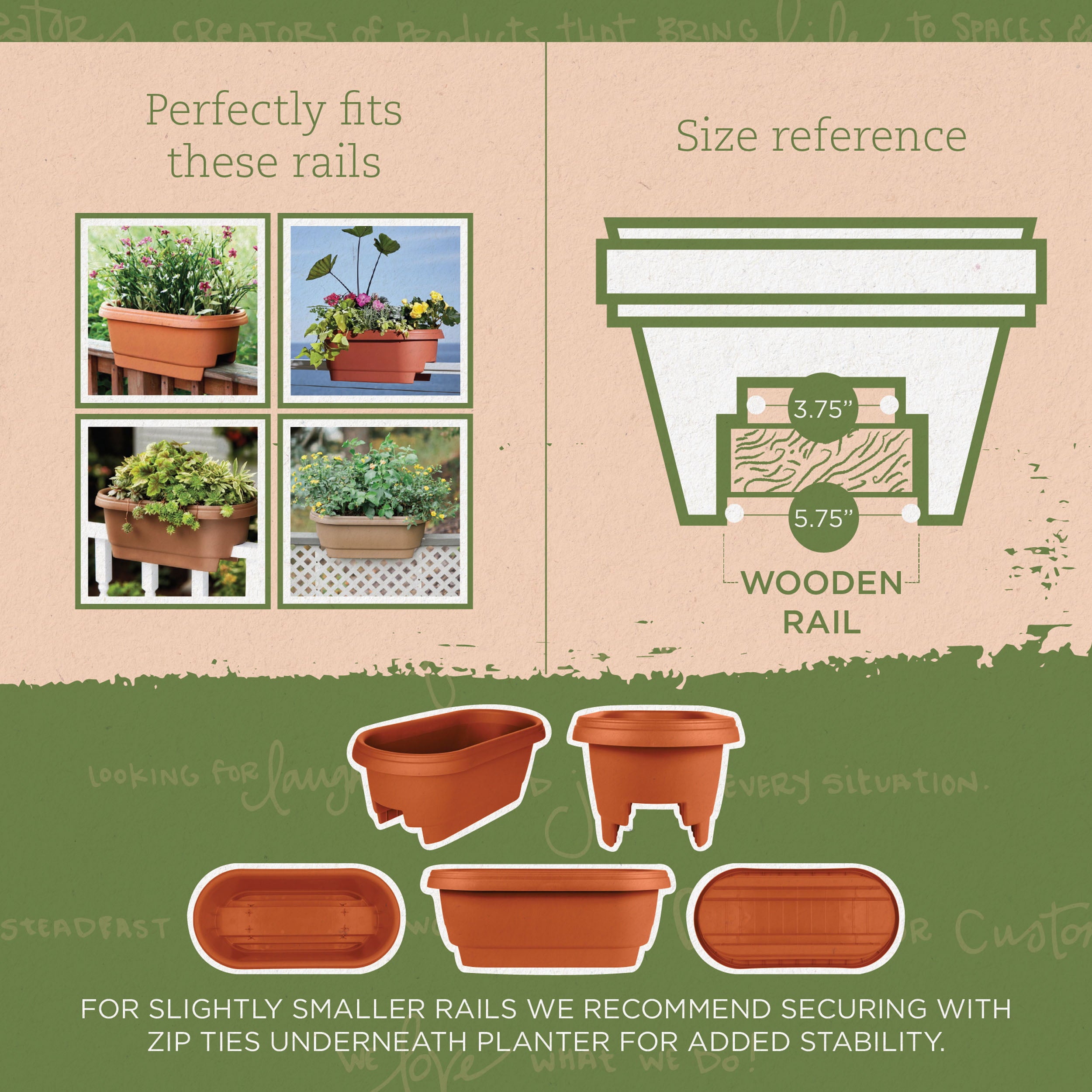 Bloem Deck Rail Planter Deck Rail Planter 24 x 9 Plastic Rectangle Terracotta