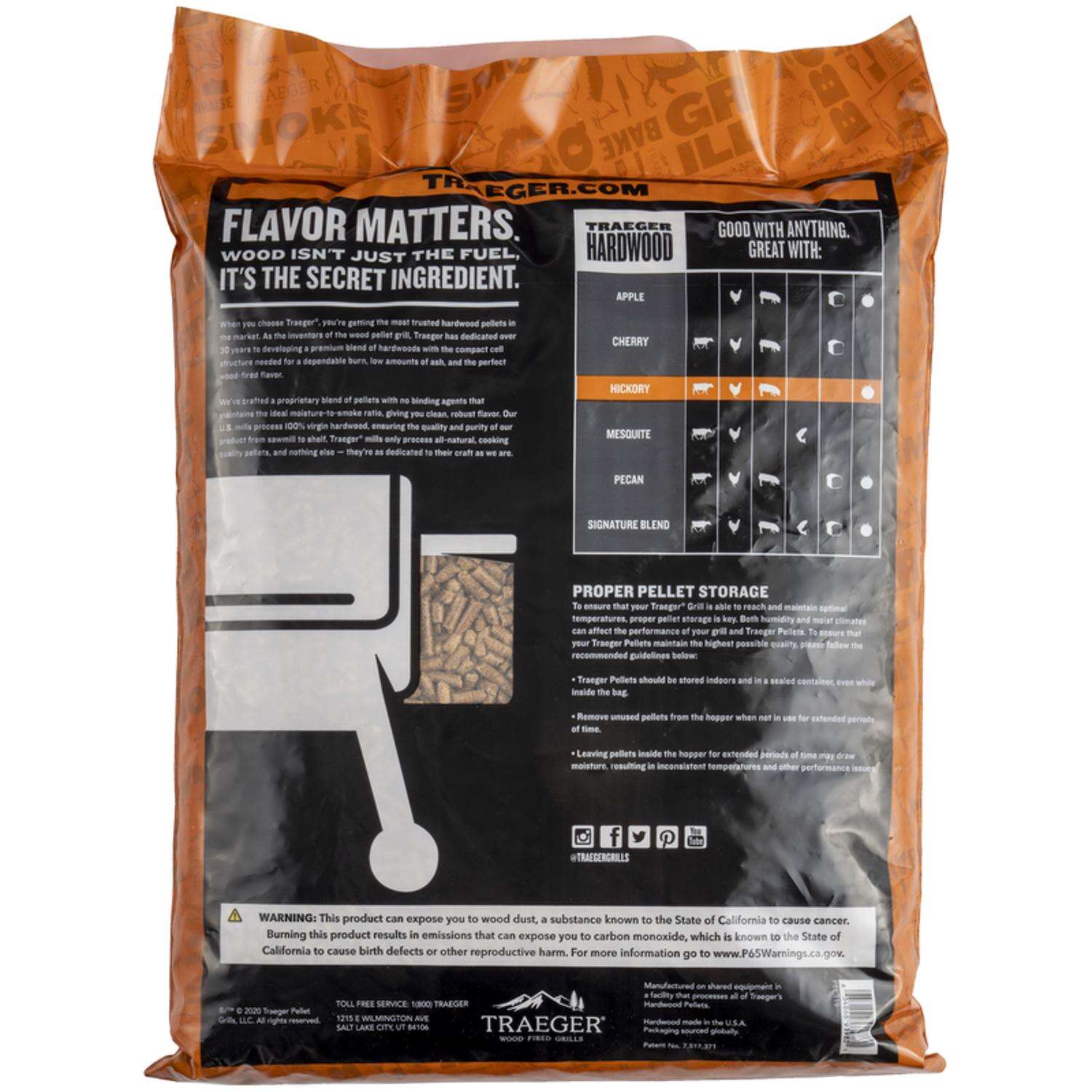 Traeger Premium All Natural Hickory BBQ Wood Pellet 20 lb