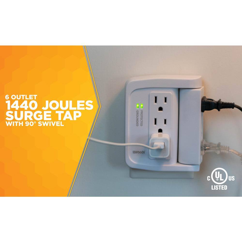 Woods 6-Outlet Surge Tap with Phone Cradle 41423