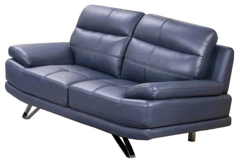 Reni 67 Inch Loveseat Channel Tufted Navy Blue Soft Leather Upholstery   Contemporary   Loveseats   by Homesquare  Houzz