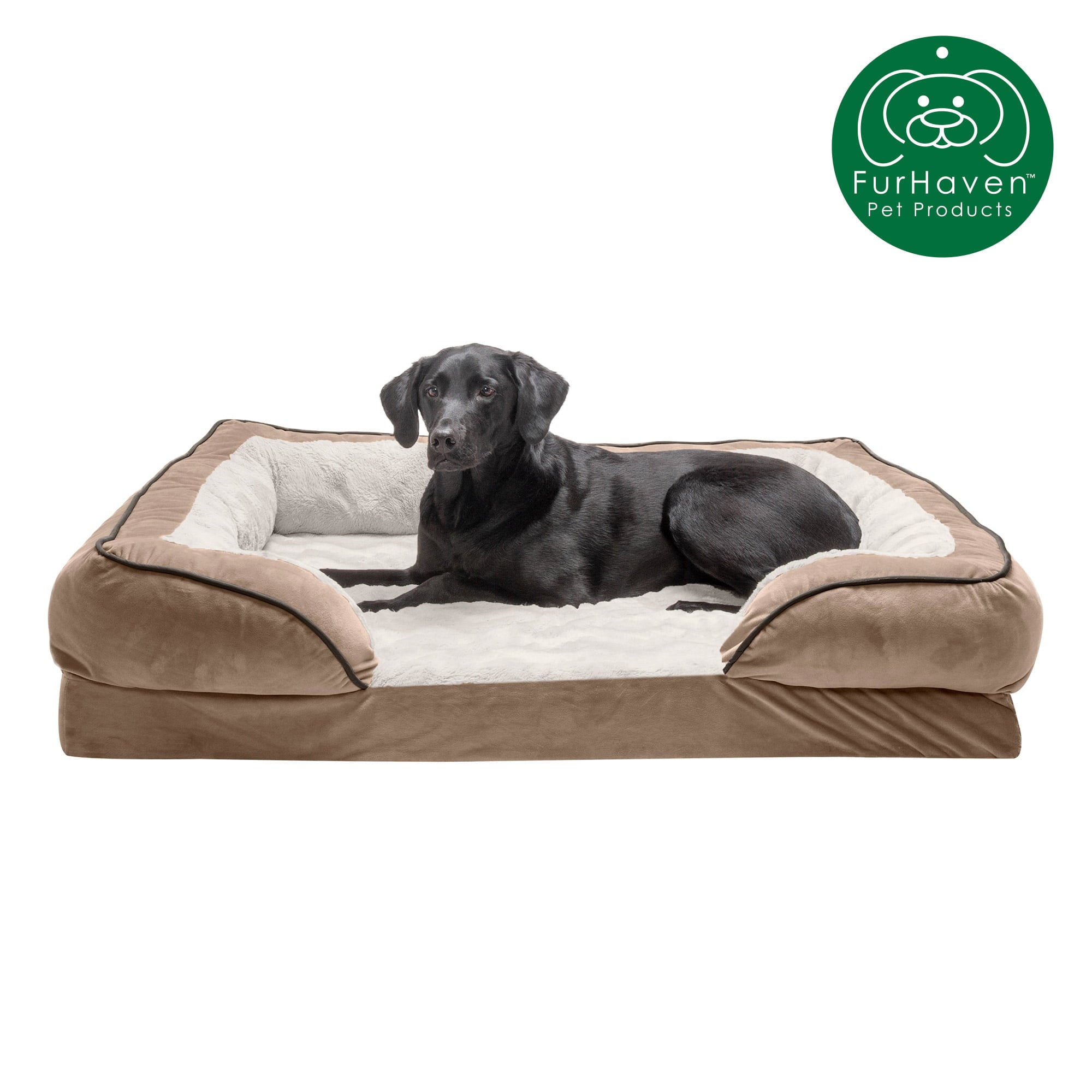 FurHaven Pet Products | Cooling Gel Memory Foam Orthopedic Perfect Comfort Velvet Waves Sofa-Style Couch Pet Bed for Dogs and Cats， Brownstone， Jumbo