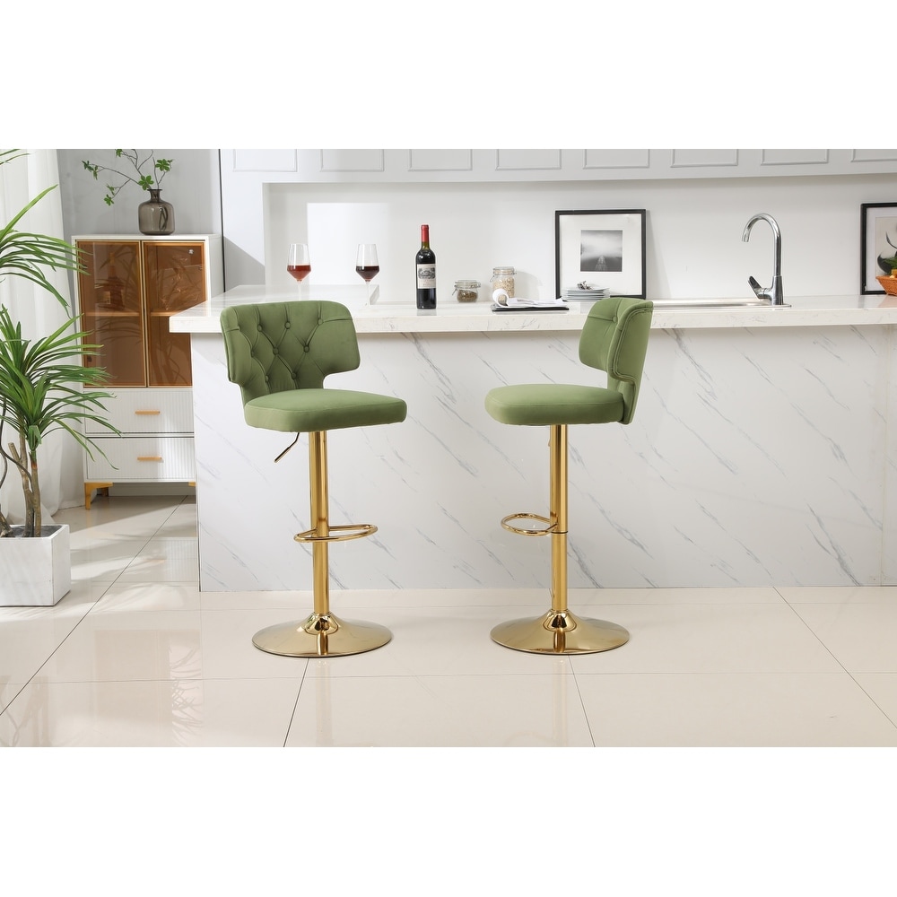 Swivel Velvet Bar Stool Counter Height Bar Chairs Adjustable Tufted Stool with Back and Footrest (Set of 2)