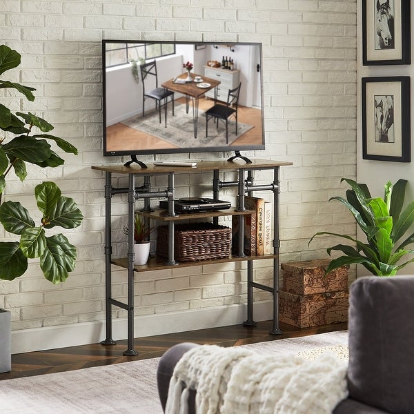 VECELO Modern Industrial Console Table with 3-tier Open Storage Shelves