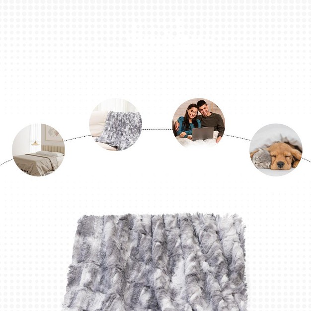 Cheer Collection Luxuriously Soft Faux Fur Throw Blanket Marble Gray