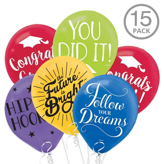 Amscan 261226 Multicolor Graduation Latex Balloons...