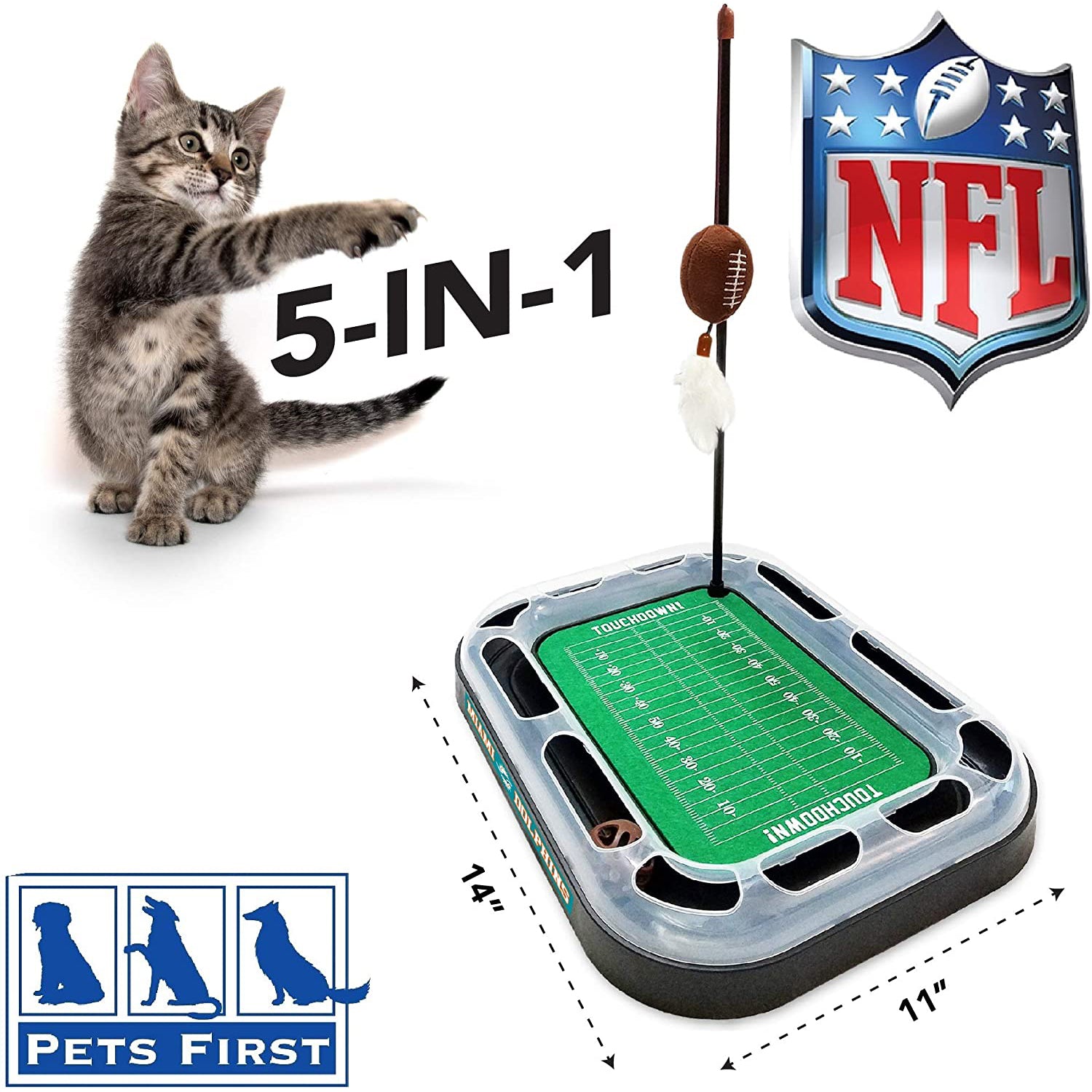 NFL Miami Dolphins Cat Scratcher Toy with Catnip Plush and Feather Cat and Kitty Toy