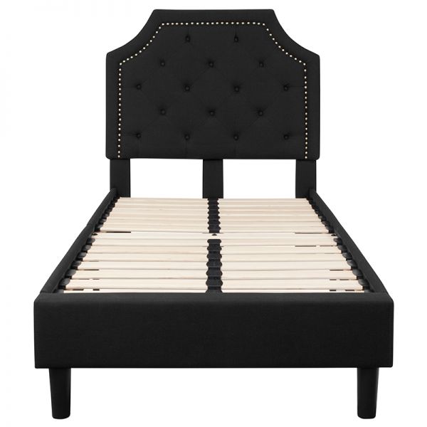 Brighton Twin Size Tufted Upholstered Platform Bed in Black Fabric